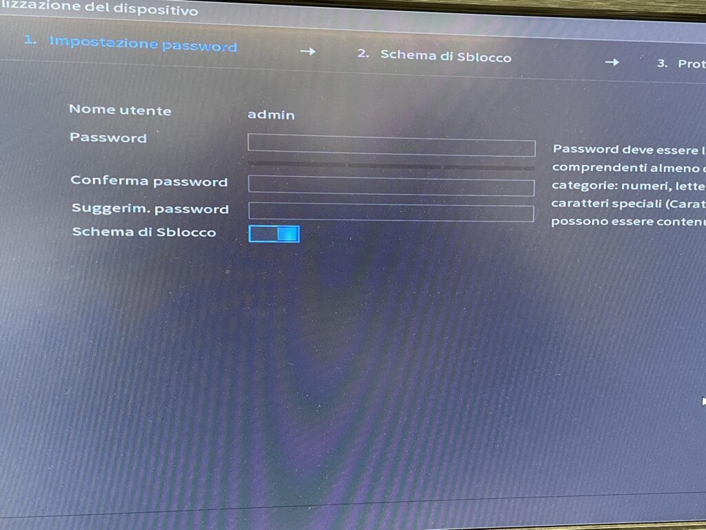 Impostazione password prima configurazione NVR/XVR Dahua